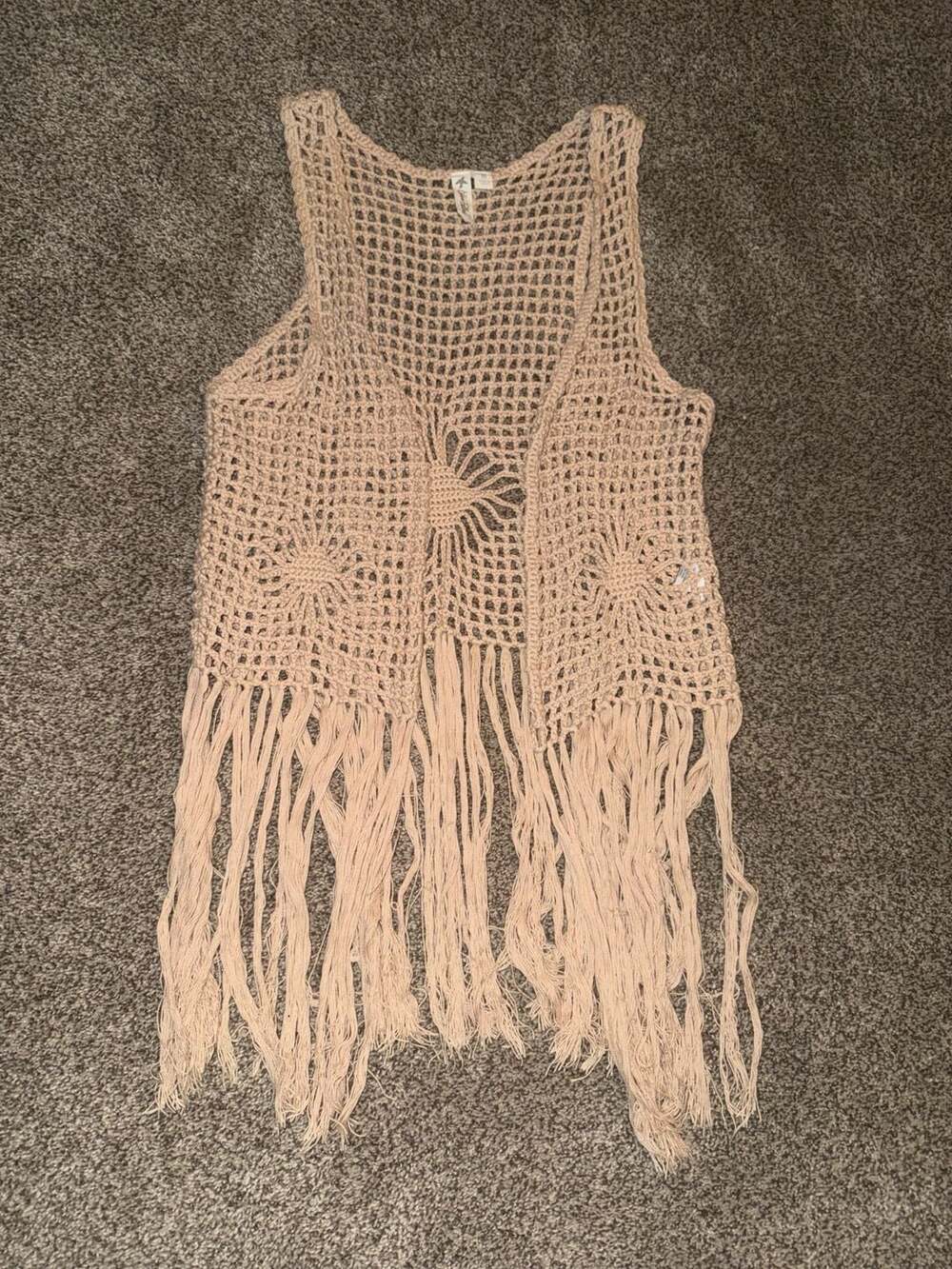 Olive & Hill Women's Taupe Crochet Fringe Vest